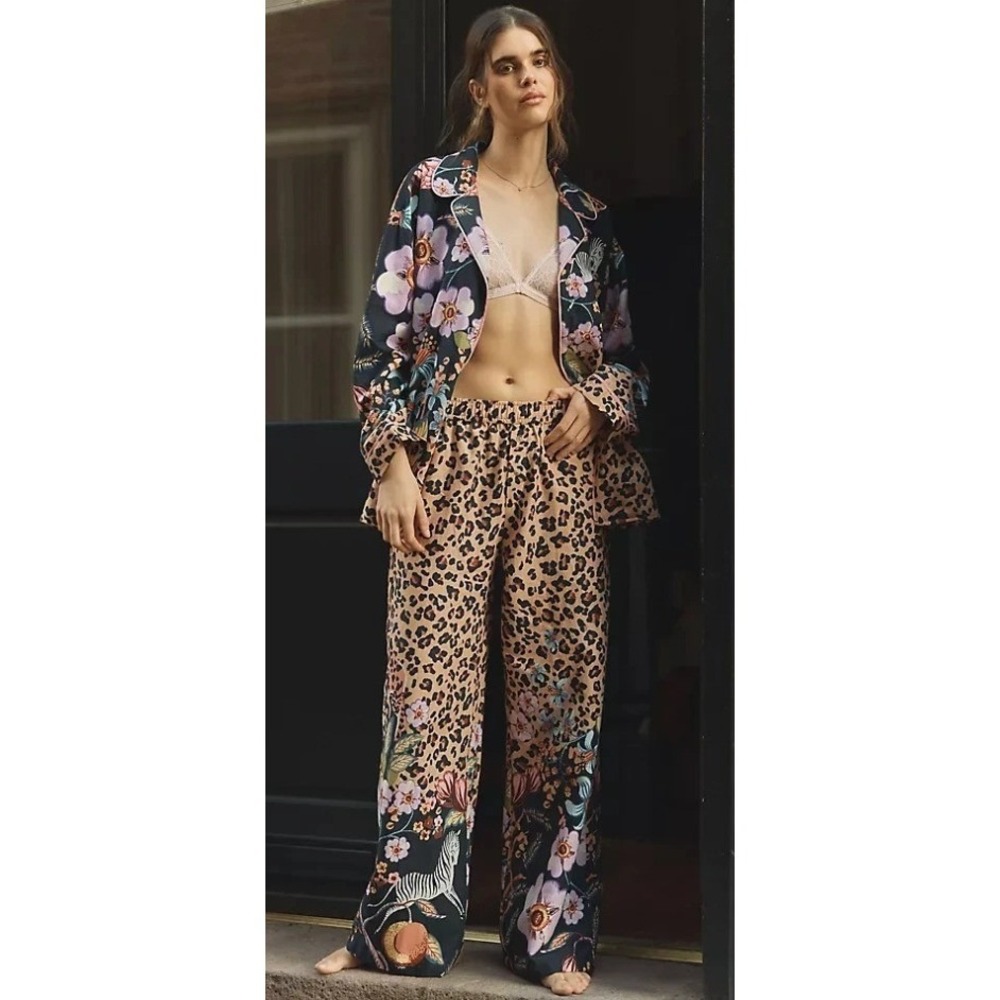 LyreBird Cloud Flannel Pajama Set 1X Leopard Floral Zebra Print Plus Size 2PC‎